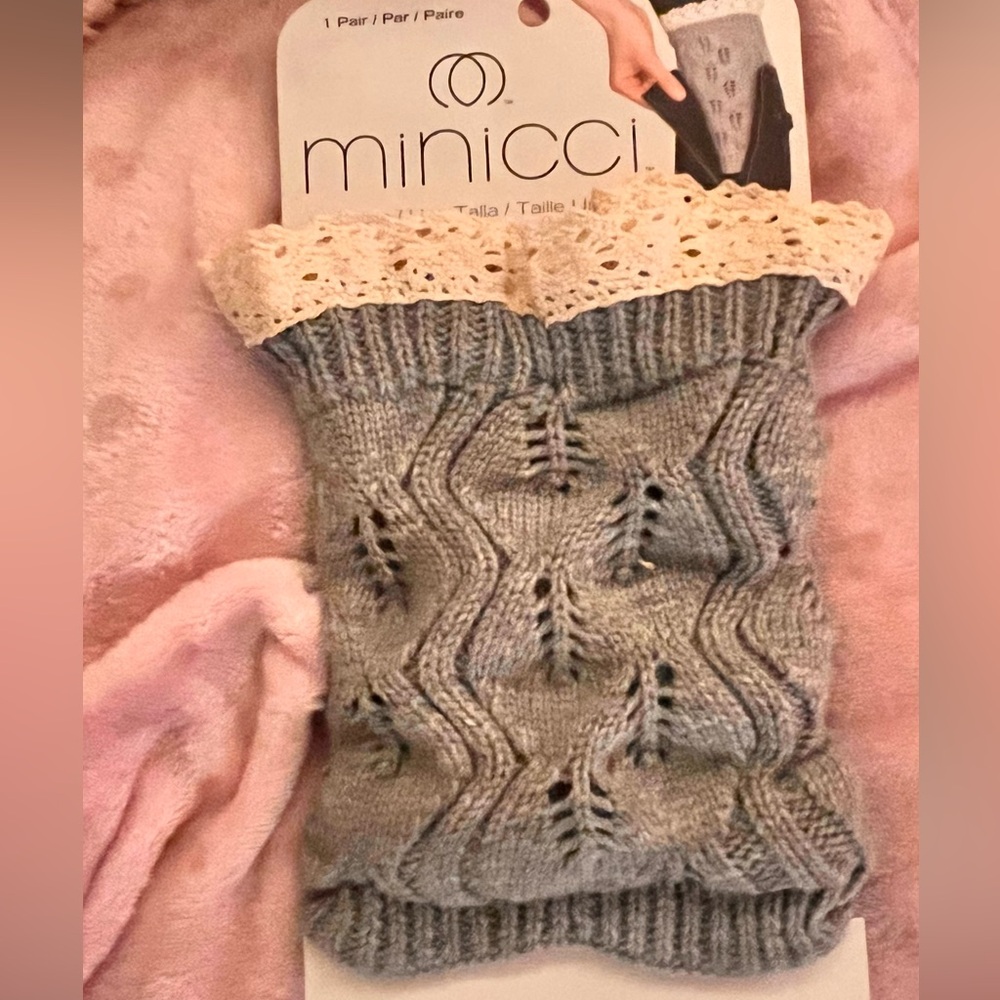 Minnici Gray Boot Toppers with white eyelet trim